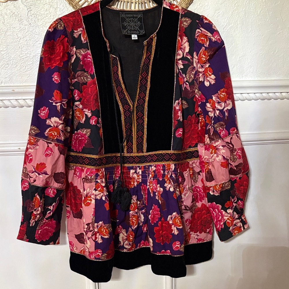 Johnny was small Floral Patchwork Peasant Top